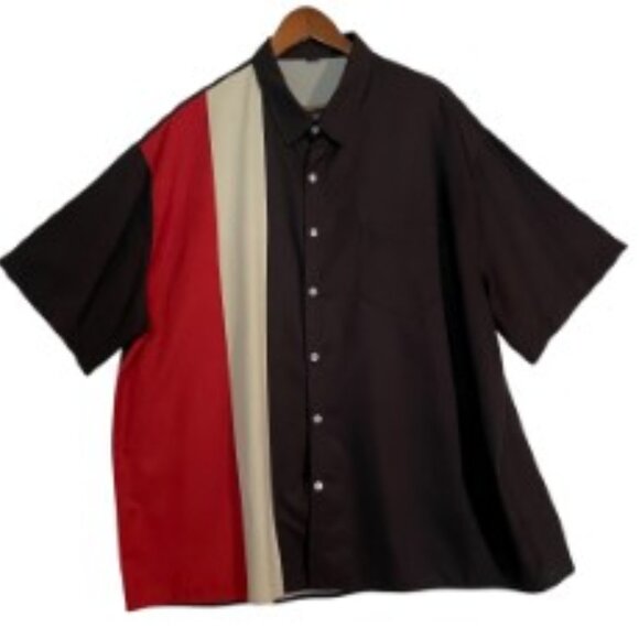 Men’s Colorblock Short Sleeve Button-Up Shirt – Red / Cream / Black – 3XL - Picture 1 of 4